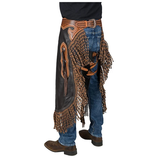 63-990-981 Silver Royal Chocolate Leather Chinks with Twisted Fringe