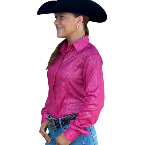 70357PK Royal Highness Metallic Shimmer Show Shirt with Concealed Zippered - Pink
