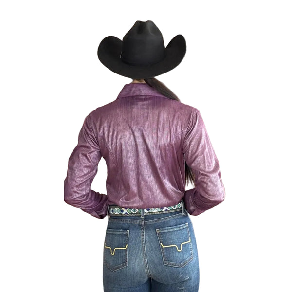 70357V Royal Highness Metallic Shimmer Show Shirt with Concealed Zippered - Violet