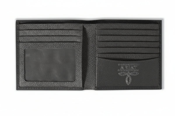 A3546001 Ariat Men's Logo Embossed Oversized Bifold Leather Wallet - Black