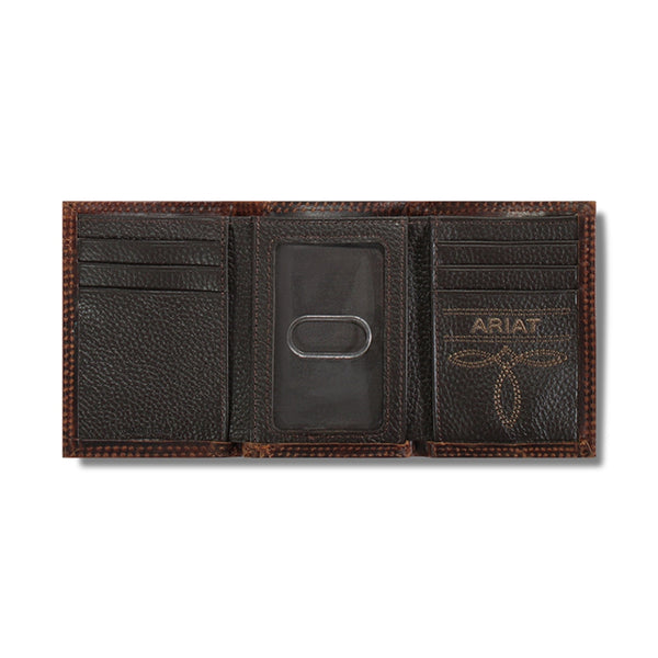A3550102 Ariat Men's Center Bump Shield Logo Trifold Wallet - Brown