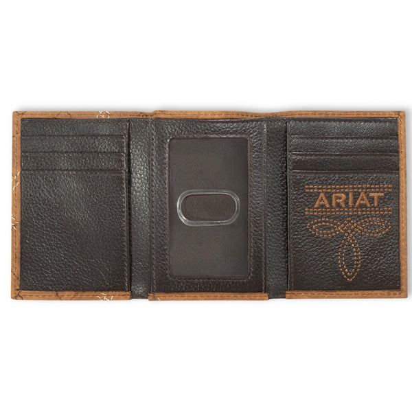 A3563044 Ariat Cross Stitch Patch Trifold Leather Wallet