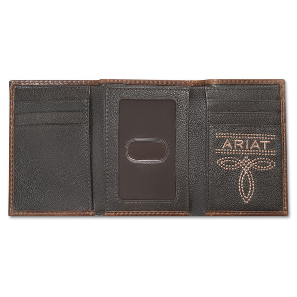 A3566402 Ariat Trifold Leather Wallet with Ariat Patch - Brown