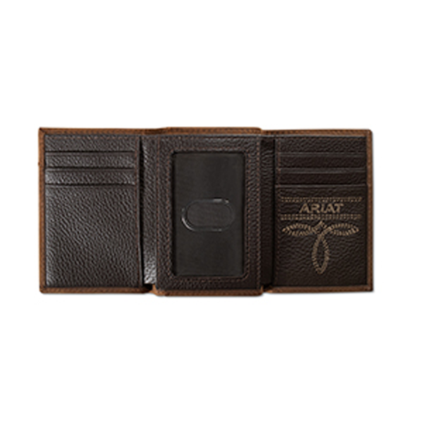 A3568944 Ariat Men's Floral Embossed Trifold Wallet - Brown