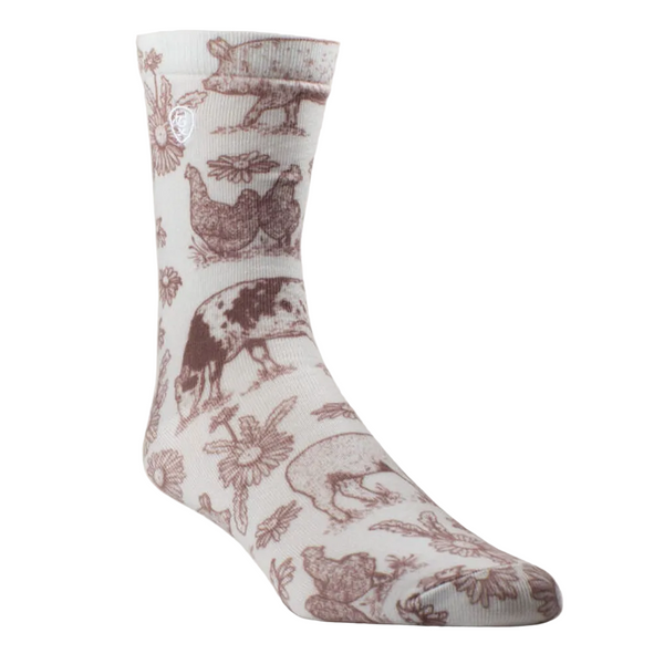 AR4298 Ariat Women's Western Barnyard Friends Crew Socks - Chestnut/Natural