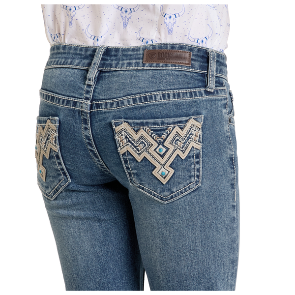 BG4MD06418 Rock & Roll Girls Aztec Inspired Embroidered Bootcut Jean