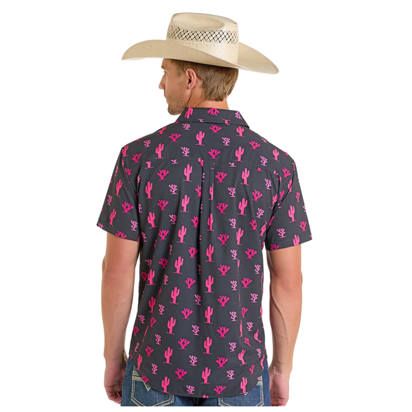 BMB3S06441 Rock & Roll Men's Short Sleeve TEK Western Snap Shirt - Black Print