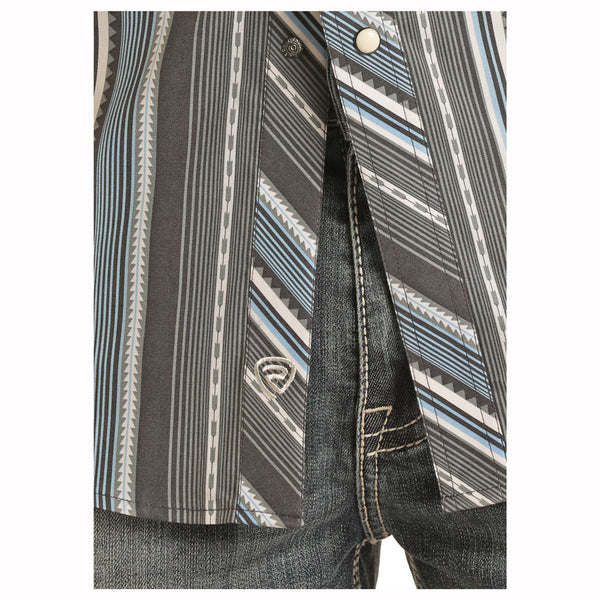 BMN2S03345 Rock & Roll Men's Long Sleeve Stripe Western Snap Shirts - Blue Grey