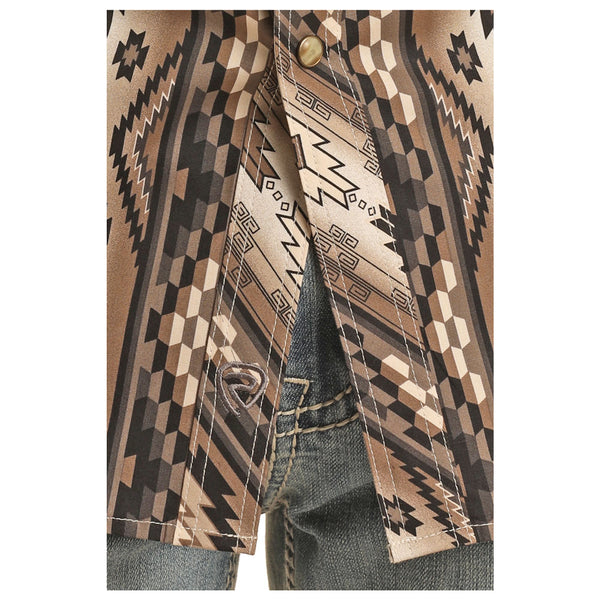 BMN2S03939 Rock & Roll Men's Long Sleeve Aztec Print Snap Shirts - Black & Tan