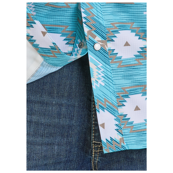 BMN2S06433 Rock & Roll Men's Long Sleeve Aztec Print Western Snap Shirt - Turquoise