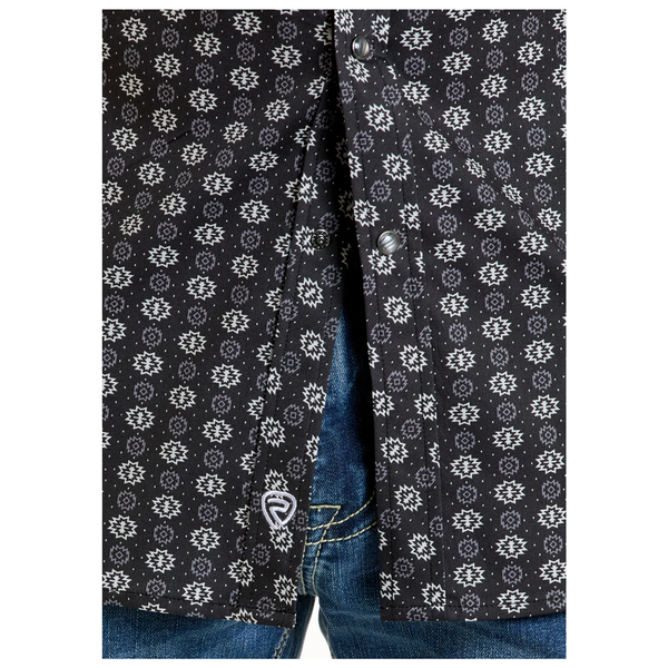 BMN2S06472 Rock & Roll Men's Long Sleeve Snap Shirt - Black Mini Aztec Print