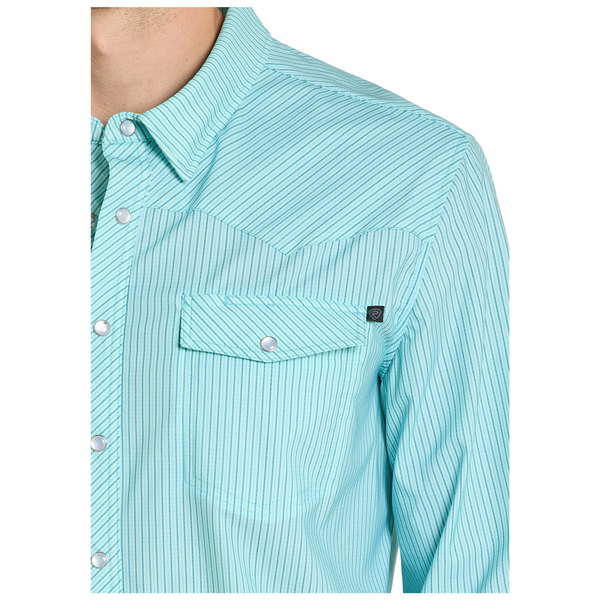 BMN2S08378 Rock & Roll Men's Long Sleeve Snap Shirt - Light Turquoise
