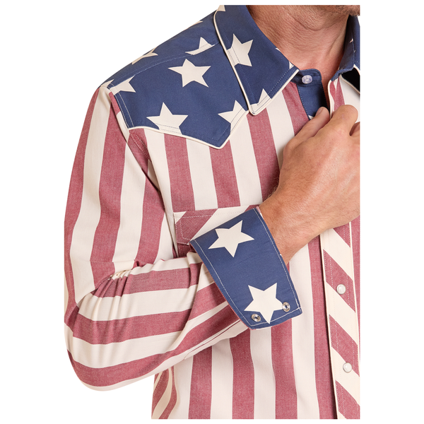 BMN2S08656 Rock & Roll Dale Brisby Men's Americano Brushed Popper Long Sleeve Western Shirt - Blue