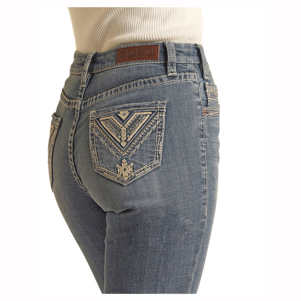 BW4HD02976 Rock & Roll Denim Women's High Rise Embroidered Bootcut Jean