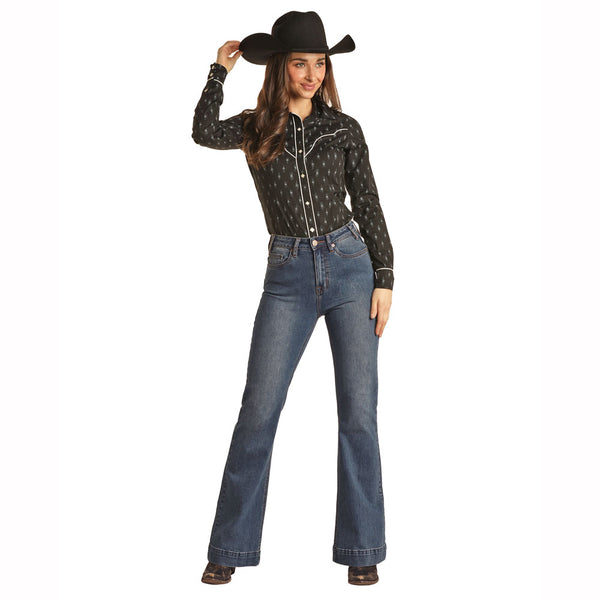 BW5HD02991 Rock & Roll Denim Women's High Rise Trouser Jean Medium Wash