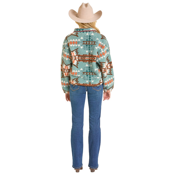 BW91C07014 Rock & Roll Women's Aztec Print Sherpa Long Sleeve 1/4 Zip - Stillwater