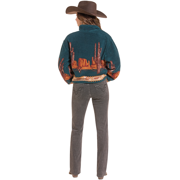 BW91C09995 Rock & Roll Women's Cactus Sherpa Pullover - Teal