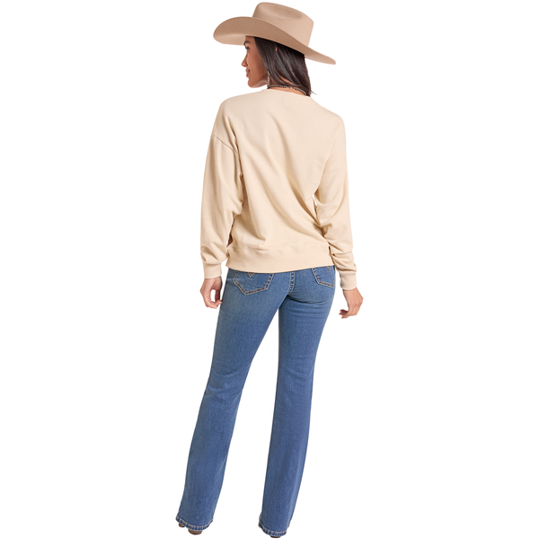 BW91T09988 Rock & Roll Women's Long Sleeve Pullover - Natural with Running Horses