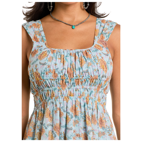 BWD0R06271 Rock & Roll Women's Mini Dress with Gathers - Light Turquoise