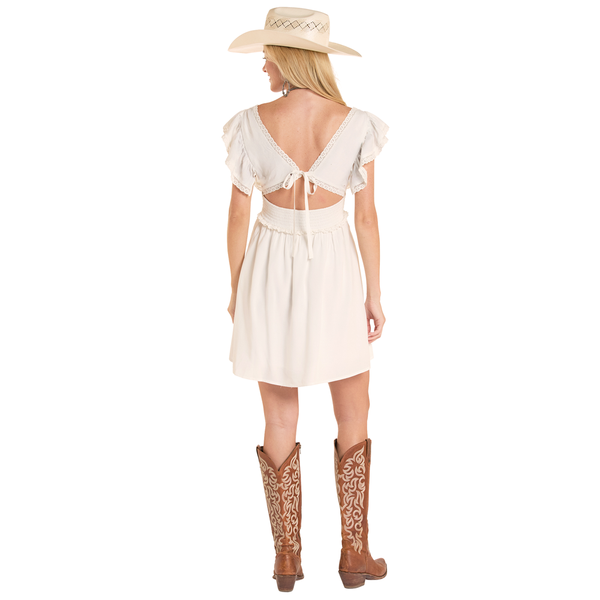 BWD0R08818 Rock & Roll Women's Embroidered Mini Dress - Natural