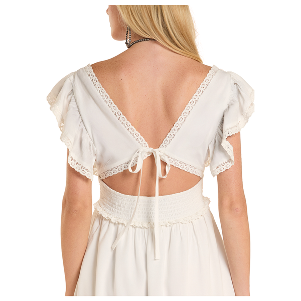 BWD0R08818 Rock & Roll Women's Embroidered Mini Dress - Natural