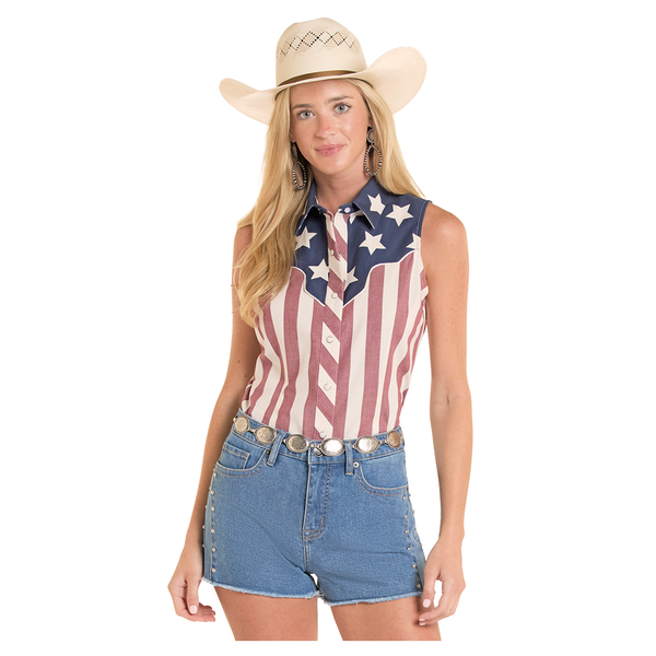 BWN0S08656 Rock & Roll Women's Americano Sleeveless Snap Shirt - Blue