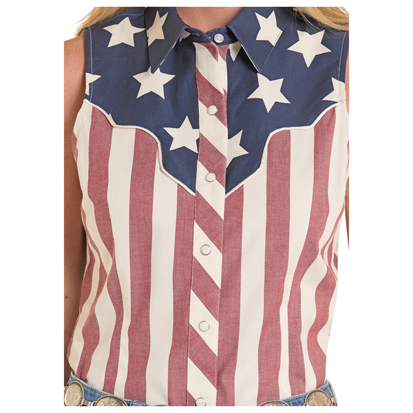 BWN0S08656 Rock & Roll Women's Americano Sleeveless Snap Shirt - Blue