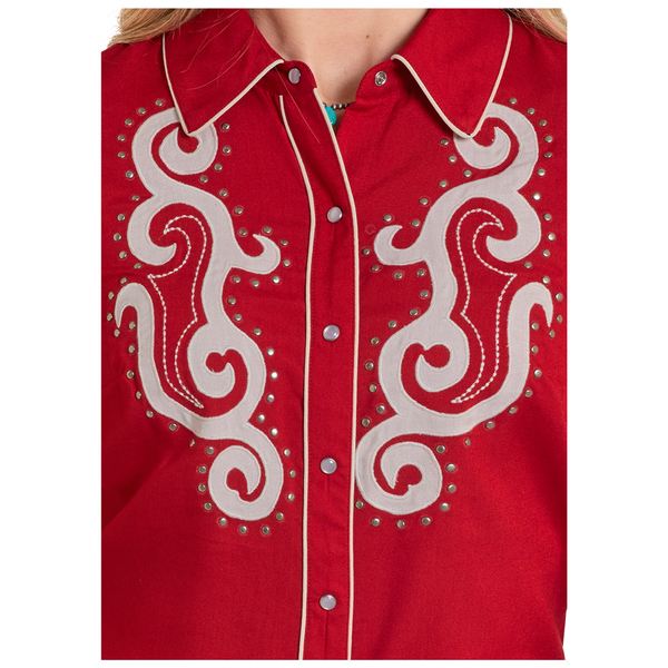 BWN2S08101 Rock & Roll Women's Studded Retro Western Snap Shirt - Red