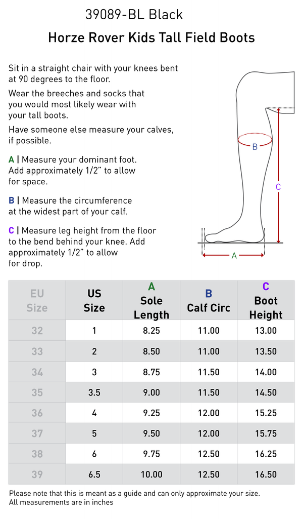 39089 Horze NEW Rover Kids Tall Field Boots - Black