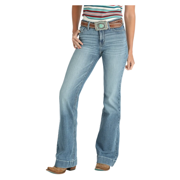 CB76953002 Cruel Women's Mila Mid Rise Trouser Jean - Medium Stone