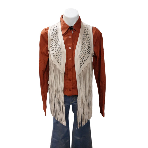 CR191 Cripple Creek Women's Studded Fringe Microsuede Vest - Beige