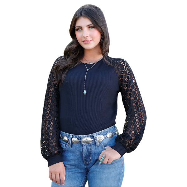 CTK7493002 Cruel Girl Women's Waffle Knit Blouse - Black