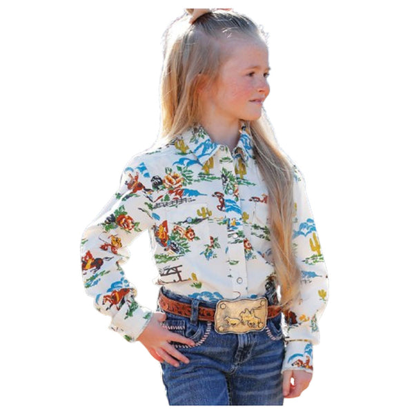 CTW3230048 Cruel Girl Girls' Long Sleeve Western Snap Shirt - Cream Print