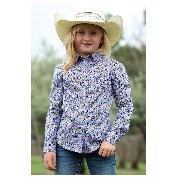 CTW3230055 Cruel Girl Girls' Long Sleeve Western Snap Shirt - Lilac Print