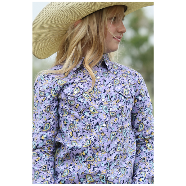 CTW3230055 Cruel Girl Girls' Long Sleeve Western Snap Shirt - Lilac Print