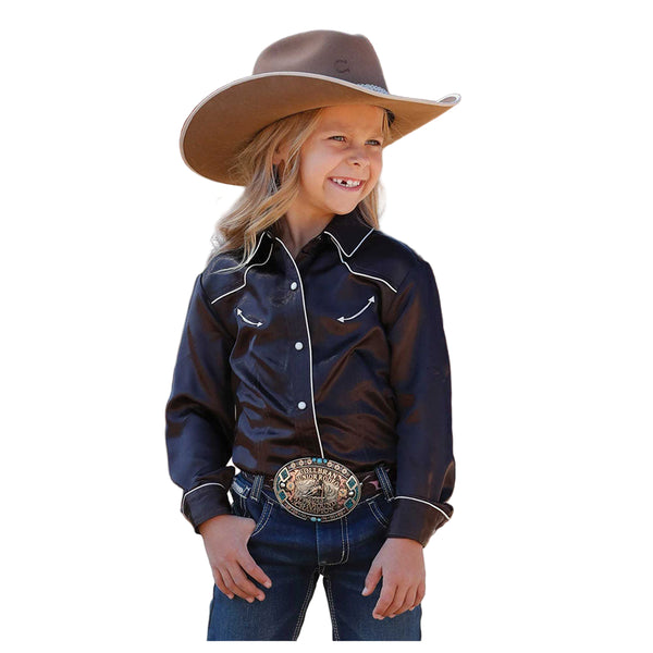 CTW3370030 Cruel Girl Girls' Long Sleeve Solid Brown Western Snap Shirt