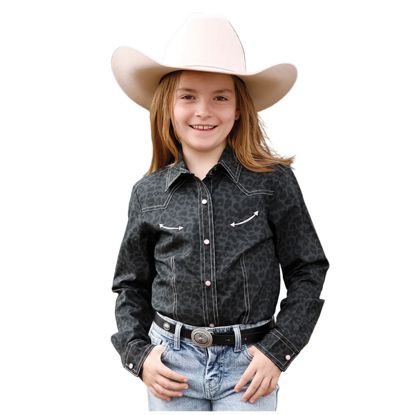 CTW3370034 Cruel Girl Girls' Long Sleeve Western Snap Shirt - Black Cheetah print