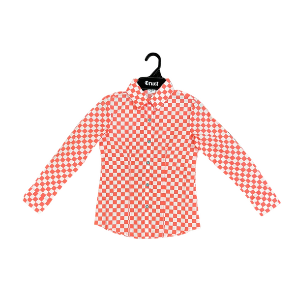 CTW3371001 Cruel Girl Girls' Long Sleeve Western Snap Shirt - Coral Checkered Print