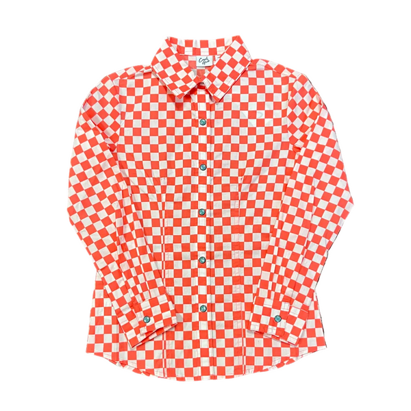 CTW3371001 Cruel Girl Girls' Long Sleeve Western Snap Shirt - Coral Checkered Print