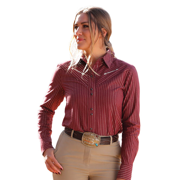 CTW7466012 Cruel Girl Women's Long Sleeve Western Snap Shirt - Burgundy Stripe