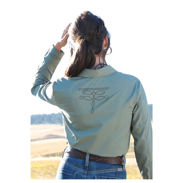 CTW7501002 Cruel Girl Women's Long Sleeve Western Embroidered Snap Shirt - Green