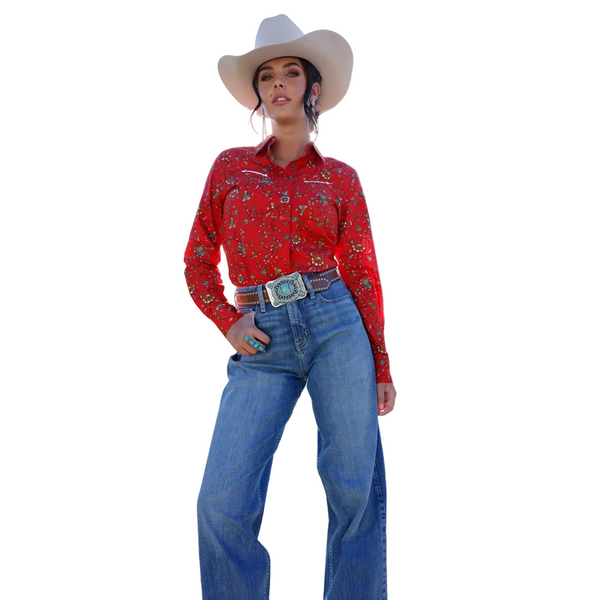 CTW7554001 Cruel Women's Long Sleeve Western Snap Shirt - Red