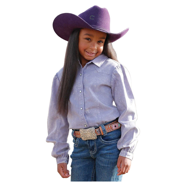 CTW8985001 Cruel Girl Girls' Long Sleeve Dirty Dyed Western Snap Shirt - Lilac