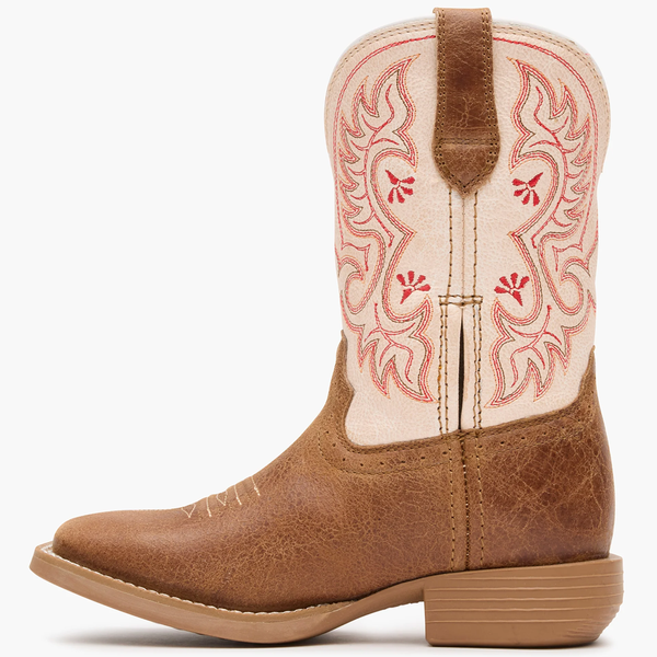 DBT0253Y Durango Youth Shyloh Wide Square Toe Cowboy Boot - Honey Tan / Metallic Peach