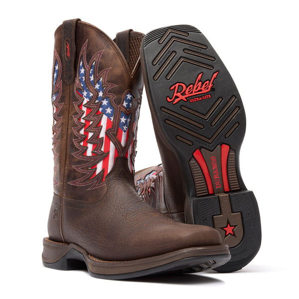 DDB0519 Durango Men's Rebel Ultra-Lite Square Toe Cowboy Boot - Bruin Brown / Americana
