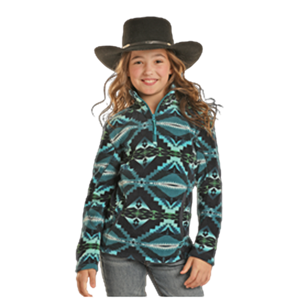 DK91C01827 Powder River Girls Printed Fleece Pullover - Indigo