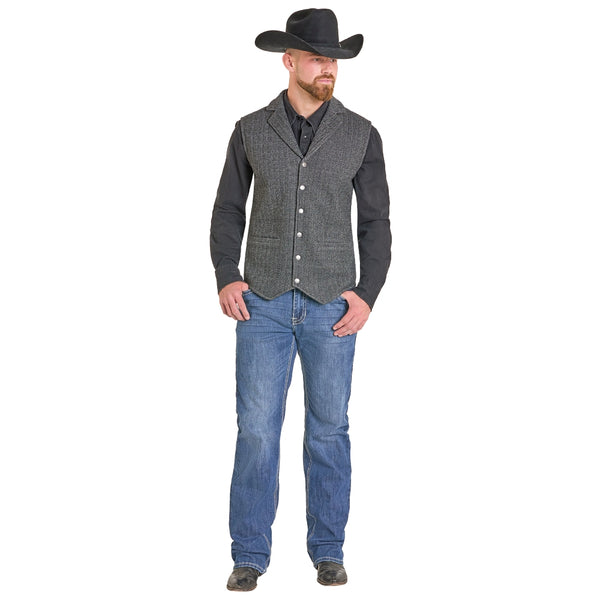 DM98C07125 Powder River Men's Fleece Bonded Herringbone Vest - Black