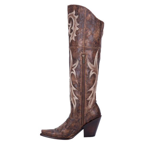 DP3709 Dan Post Jilted Ladies Western Tall Leather Snip Toe Boot- Distressed Brown
