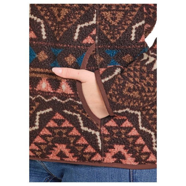 DW91C06864 Panhandle Slim Powder River Women's Aztec Berber 1/4 Zip Pullover - Chocolate