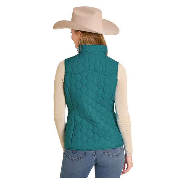 DW98C06848 Panhandle Slim Powder River Outfitters Women's Aztec Reversible Quilted Vest - Turquoise